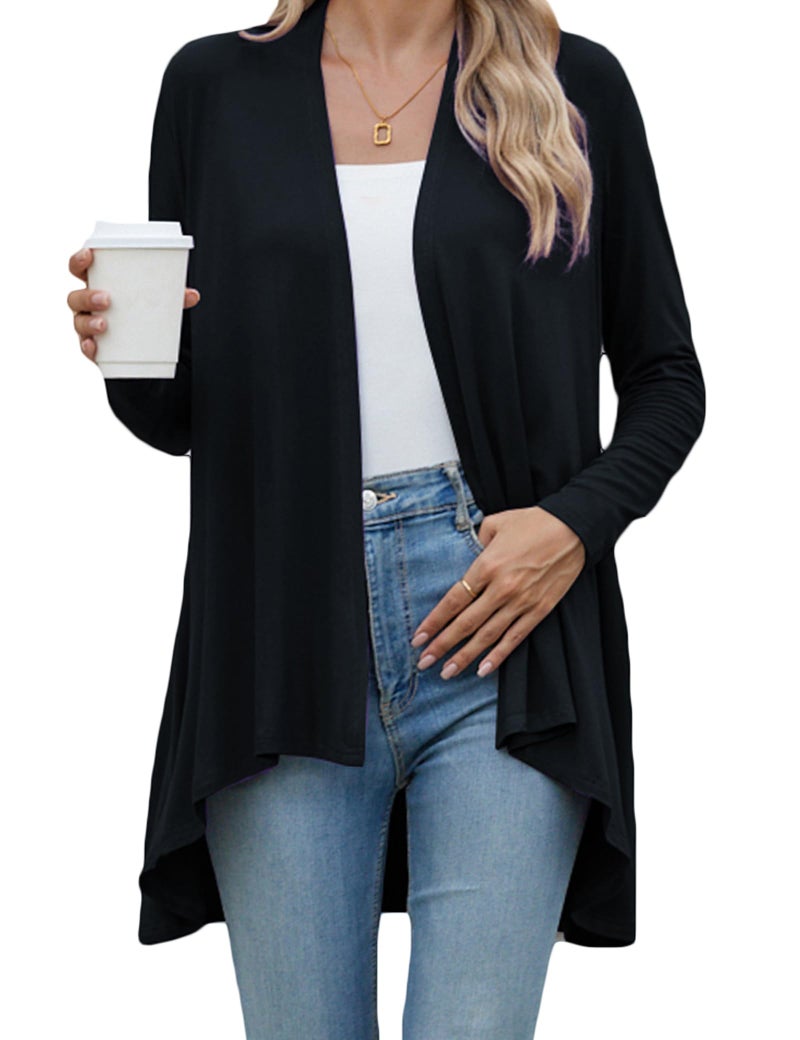 POGTMM Women's Summer Cardigan Sweater Open Front Mid-Long Lightweight Cardigan Thin Jackets (Black, US XXL(20-22)) - Image 3